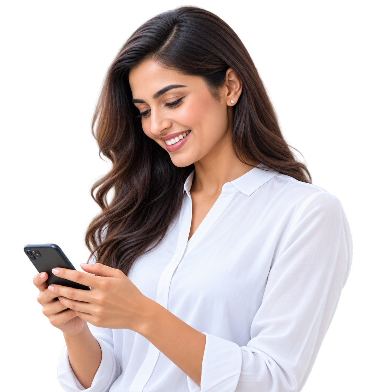 EasyChat customer using the AI chatbot on her phone